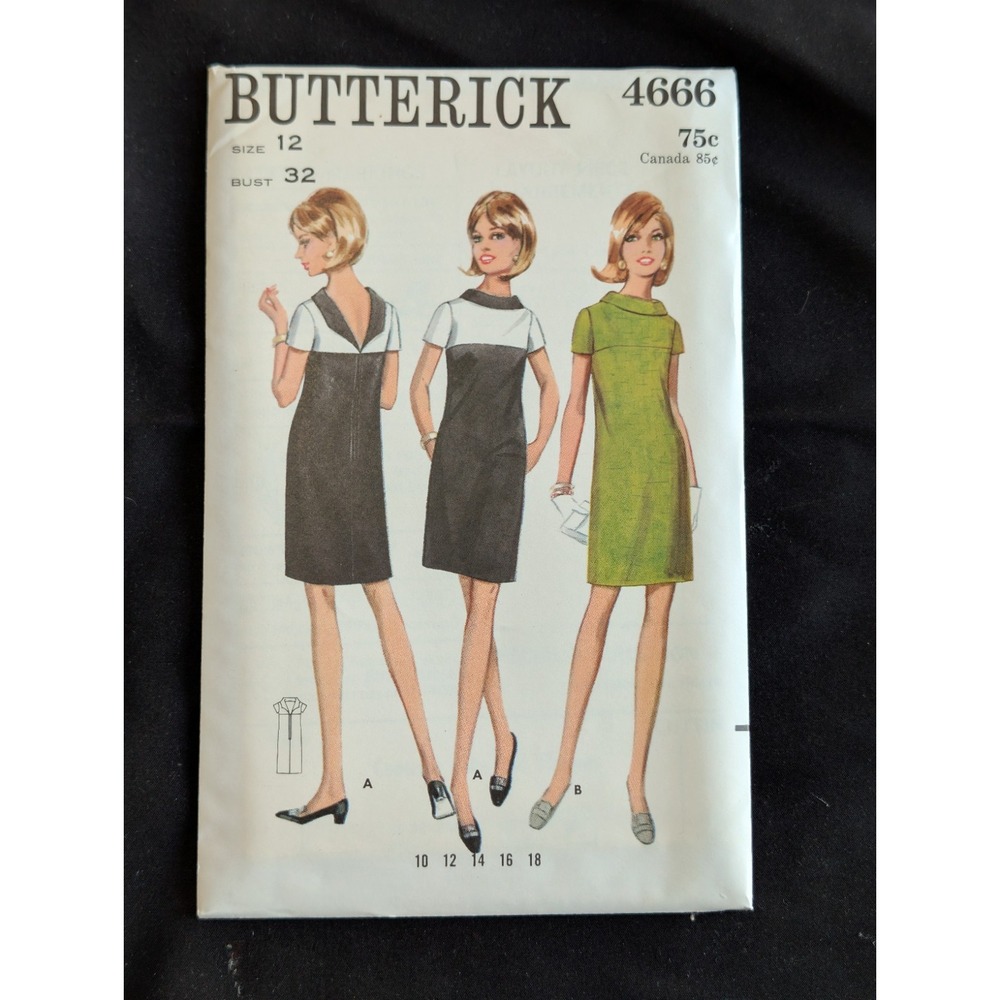 VTG 1968 Butterick 4666 Dress Size 12 Uncut Mod Retro Sewing Pattern